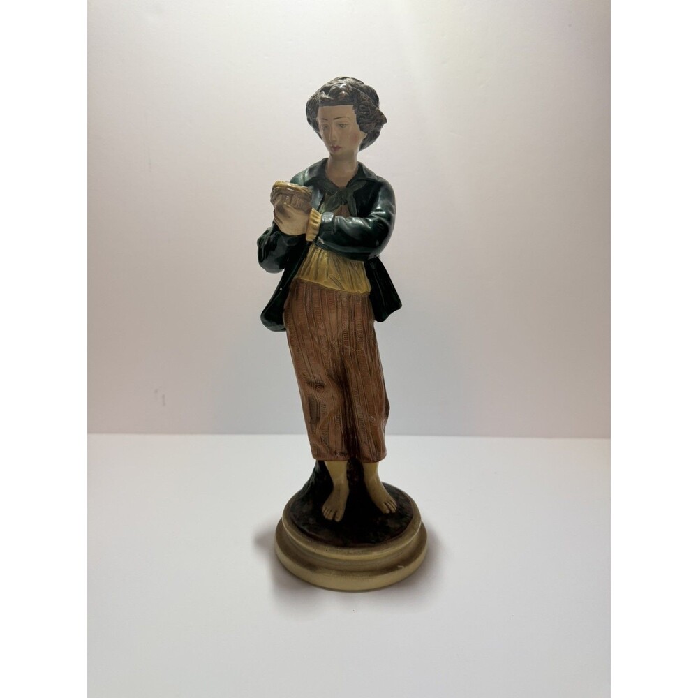 Vintage Italian Borghese Peasant Boy w/ Nest chalkware Figurine Cottagecore